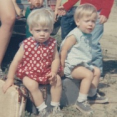 Kathy (right) and I, as grumpy toddlers!